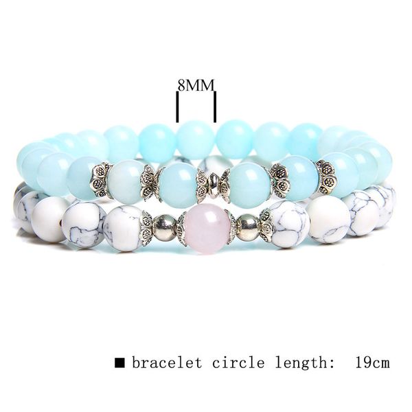 

2pcs/set fashion women energy lucky bracelet natural white turquoises aquamarines beaded charm bracelet jewelry for women gifts, Black