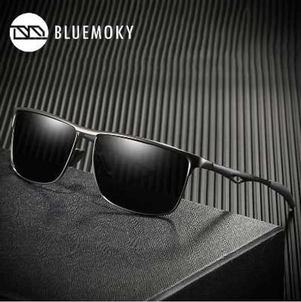 

bluemoky male rectangle sunglasses men hd polarized uv400 sun glasses for men polaroid brand black aluminum alloy sports eyewear, White;black