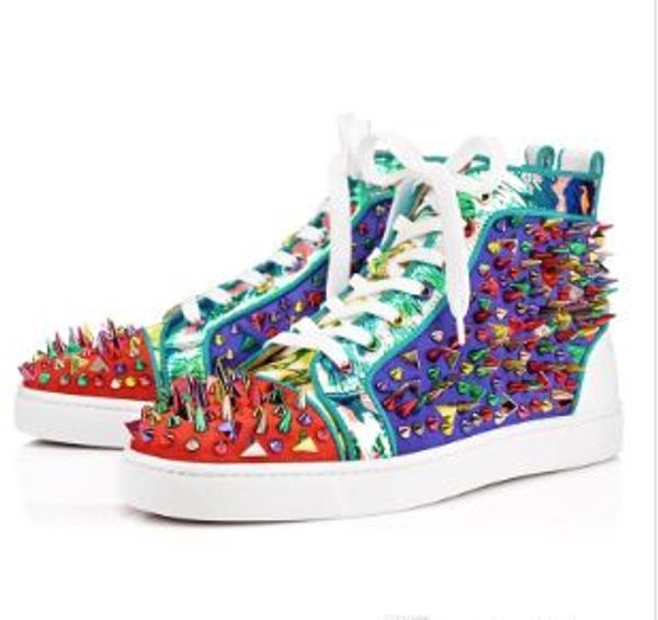 

ace designer fashion red bottoms shoes studded spikes flat sneakers for men women glitter party lovers genuine leather casual rivet sneaker, Black