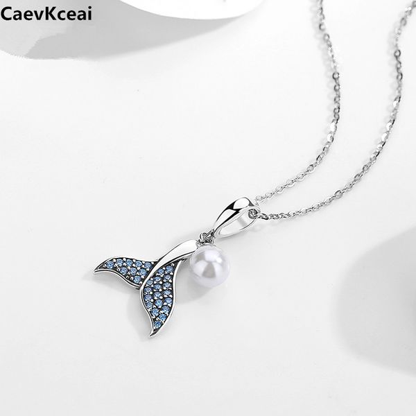 

caevkceai pearl necklace women's clavicle chain mermaid tail pendant necklace 925 sterling silver gift high jewelry