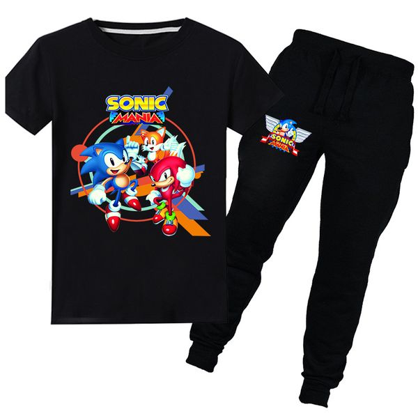 

мультфильм аниме sonic мальчики девочки хлопок с коротким рукавом футболка и брюки костюм весна осень лето спорт досуг комплект одежды, White