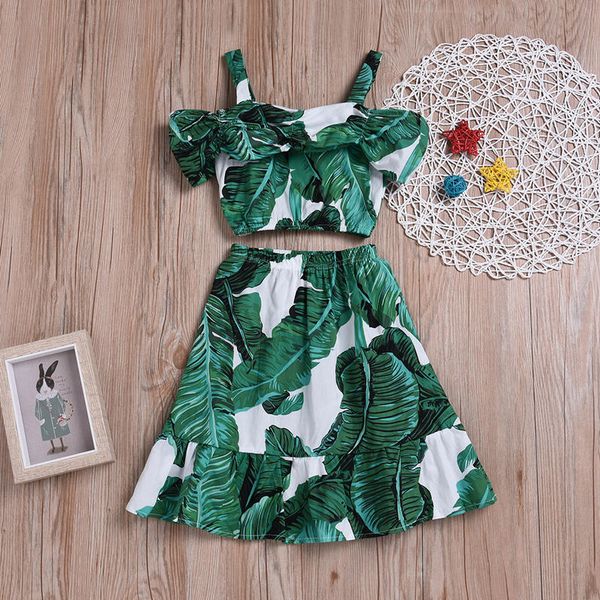 

saileroad 1-5 years toddler baby girls fashion clothes sets vintage style floral leaves braces skirt + sets girl clothing, White