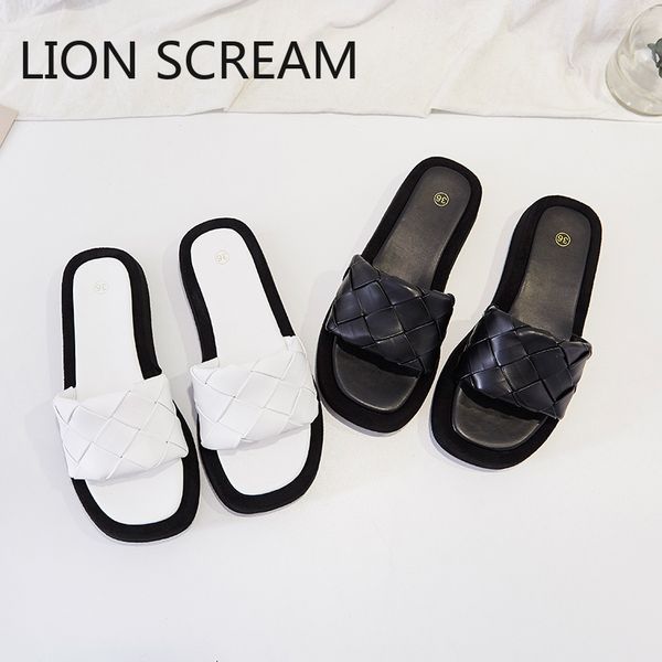 

lanti kast weave flat slippers for women new style open toe beach sandals flip flops outdoor casual increased insole slides, Black