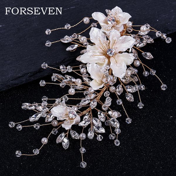 

rhinestone hair vine flower headband bride tiara wedding hair jewelry tiaras and brides headpieces head accessories women, Golden;white