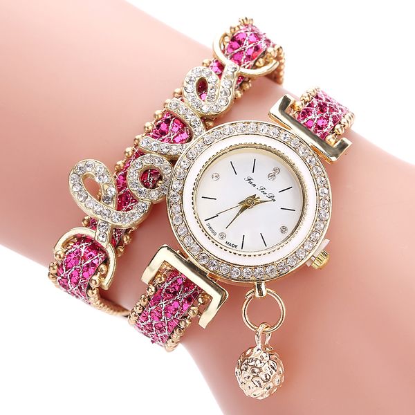 

women bracelet watches ladies love leather strap rhinestone quartz wrist watch luxury fashion quartz watch, Slivery;brown