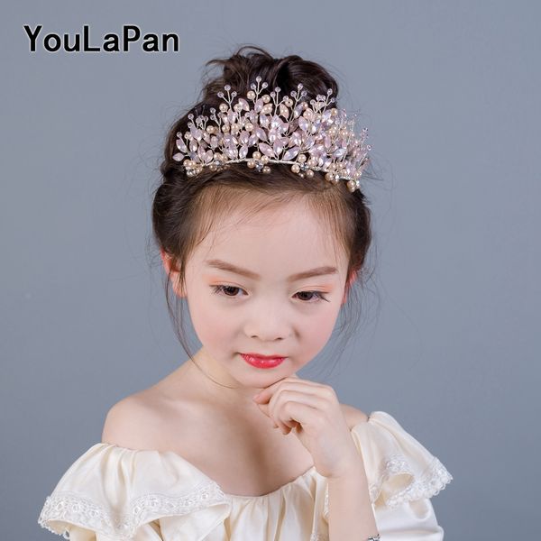

youlapan hp221 crown for girl hair ornaments with milk rhinestone children crown in hair jewelry tiaras and crowns of rhinestone, Golden;white