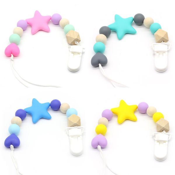

personalized silicone teething pacifier clips with safe abs beads silicone pacifier chain holder for nipples baby chew toys