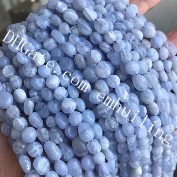 10 Stränge 6 * 8mm Unregelmäßige Blaue Spitze Achat Nugget Perlen Poliert Glatte Natürliche Hellblau Gestreiften Achat Stein Lose Perlen für Schmuckherstellung