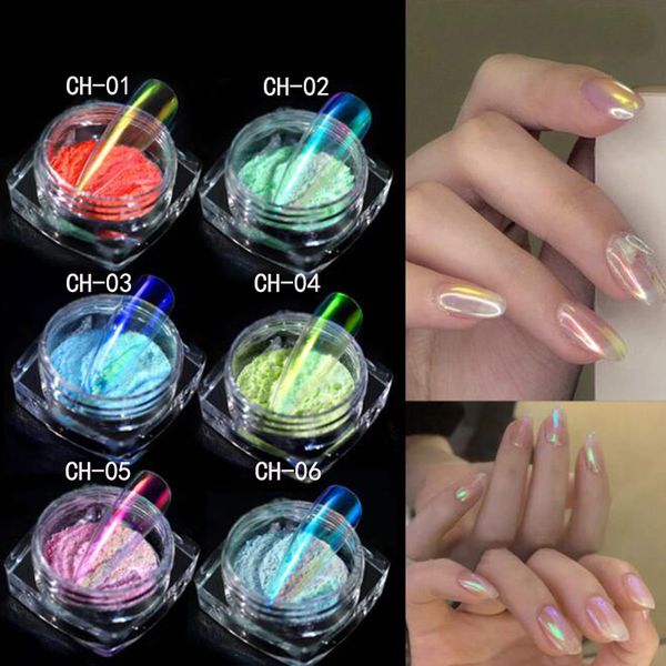 

2bottles/set aurora neon pigment ice through nude chameleon mermaid super mirror effect chrome nail glitter sets, Silver;gold