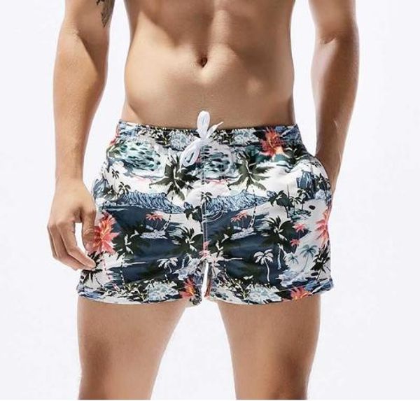 

men swimming shorts coconut trees printed quick dry beach shorts polyester surfing shorts summer tropical volley bathing suits famous, White;black