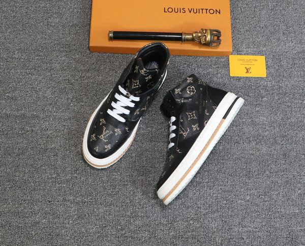 

classic rivoli high-sneaker men's casual shoes with printed leather hook and loop lace-up shoes, luxury design basketball sneakers, Black