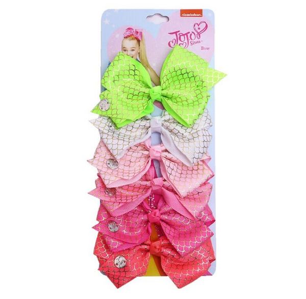 

jojo siwa hair bow 6 one-card bows 5 inches 48 colors scaled goldfish children's bow hair for kids girls birthday party favor school, Slivery;white