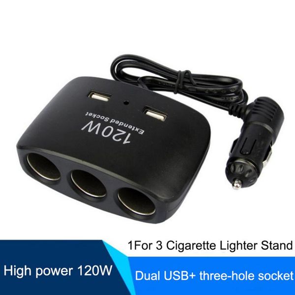

1 for 3 car power adapter cigarette lighter splitter with 2 usb 5v charger ports