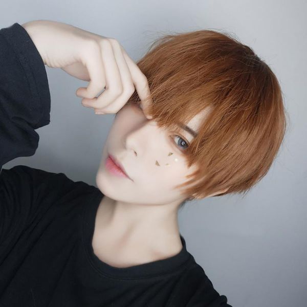 

buqi fashion wigs blonde short bangs straight men synthetic heat resistant hair women cosplay anime daily party natural wigs, Black