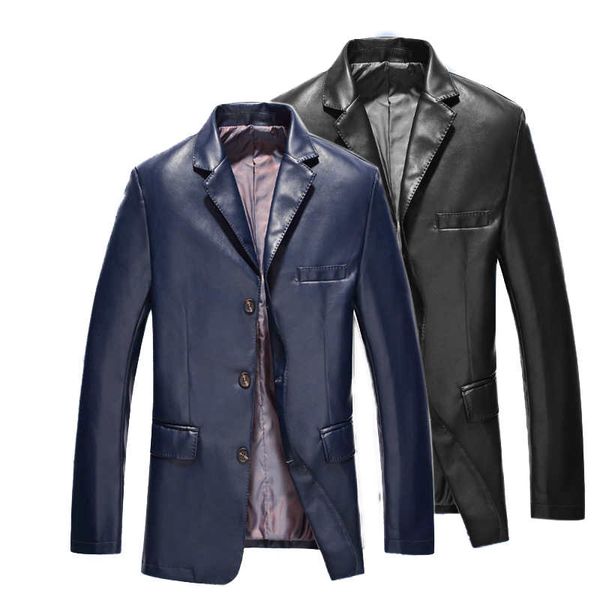 

autumn new men suit coat pu leather jackets single-breasted fake leather windbreaker outwear winter designer jacket male clothings, Black