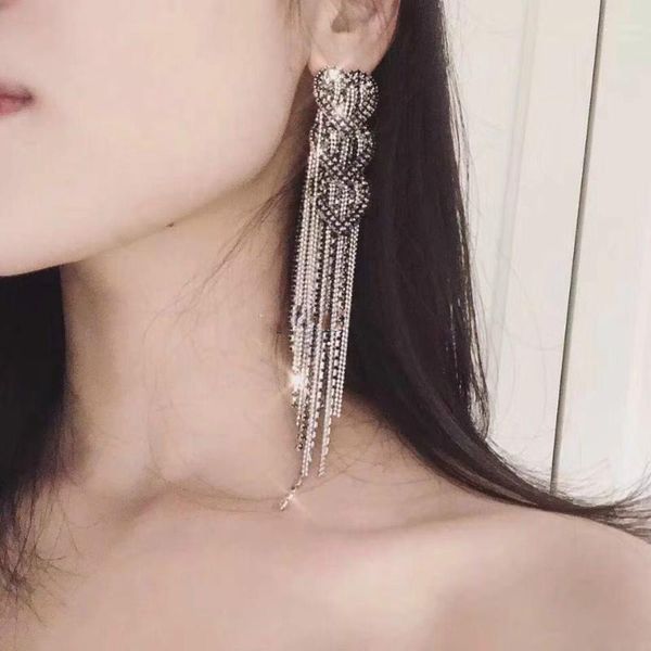 

super shiny cool tassels rhinestone earrings peach heart elegant charm disco dancing earrings, Golden;silver