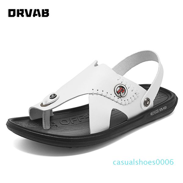 

sandals men fashion shoes genuine leather slip-on beach sandals male comfortable shoe mens gladiator summer slippers new c06, Black