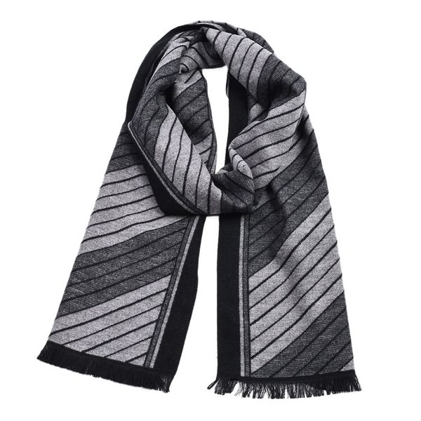 

autumn and winter men's twill tassel double-sided yarn-dyed striped scarf fashion double-sided versatile warm shawl men, Blue;gray