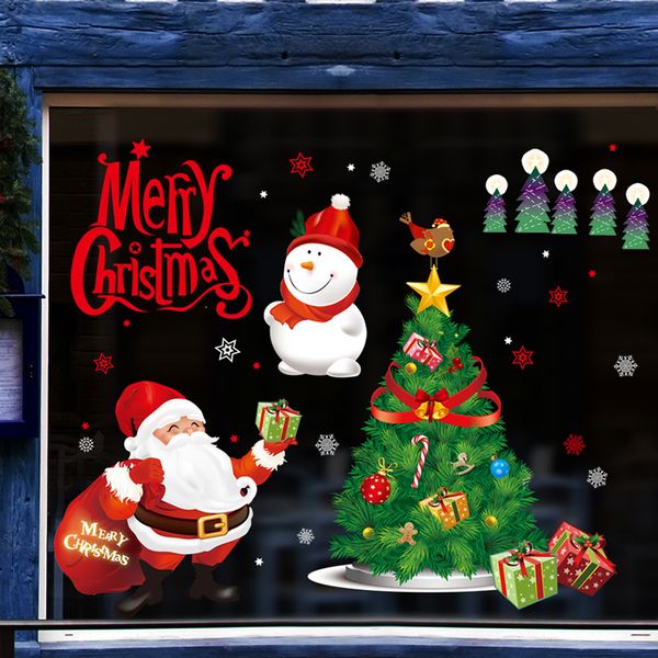 

shijuekongjian] christmas tree glass stickers diy santa claus snowman wall decals for market shop window new year decoration