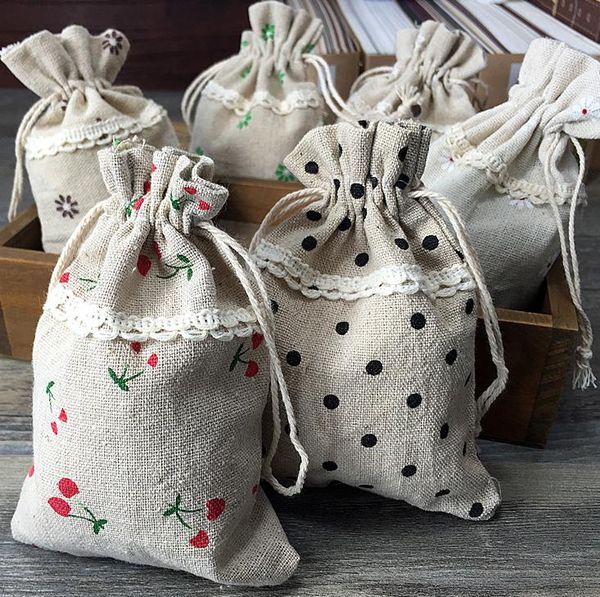 

lace linen gift pouch 5 styles choose necklace bracelet bangle hair accessories sack wedding favor gift bag, Pink;blue