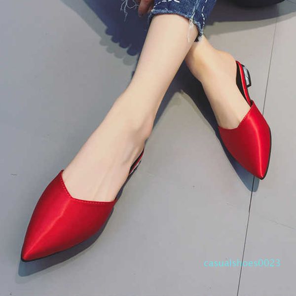 

sagace 2019 women slippers casual pointed toe solid silk square heel shoes new fashion female casual solid slipper c23, Black