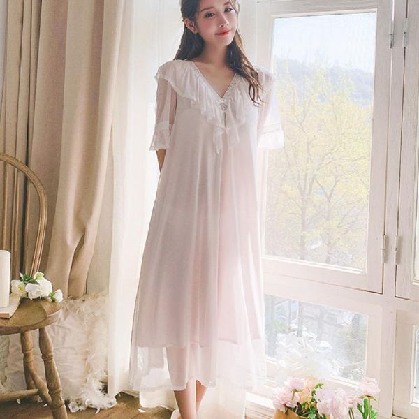 

women's sleepwear nightdress plus size lace cotton home dress lingerie babydoll nightgown long white princess style women summer night, Black;red