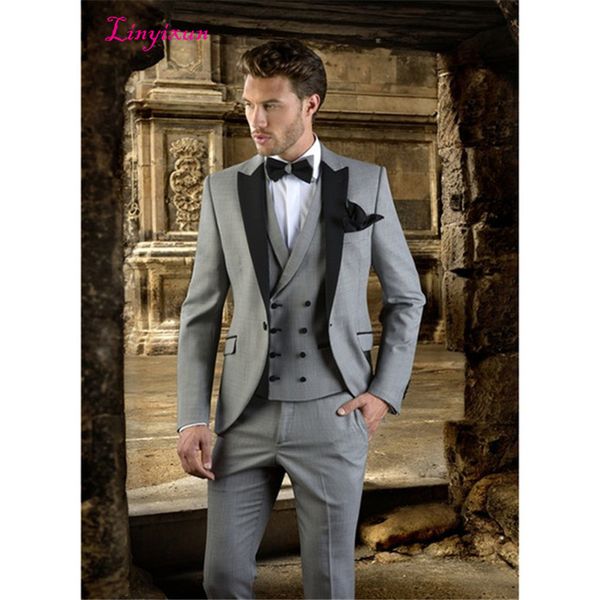 

custom-made one button groomsmen peak lapel groom tuxedos men suits wedding/prom/dinner man blazer(jacket+pants+tie+vest) a112, Black;gray