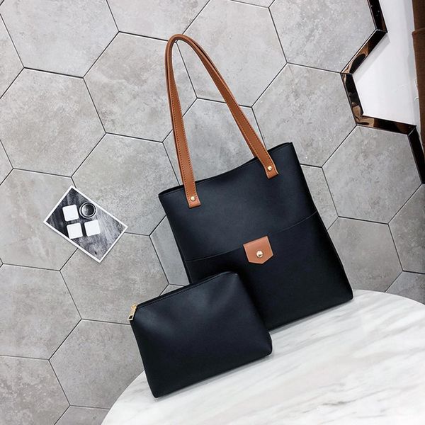 

2pcs solid color bag women large capacity shoulder leather bags zip clutch large capacity totes women shoulder bag bohemia new