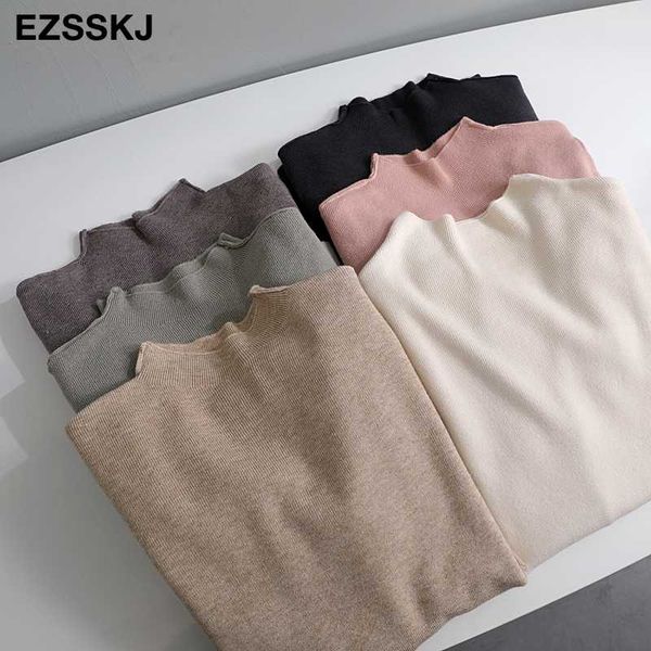 

chic autumn winter loose sweater pullovers women long sleeve casual highneck basic sweater knit solid jumpers top, White;black