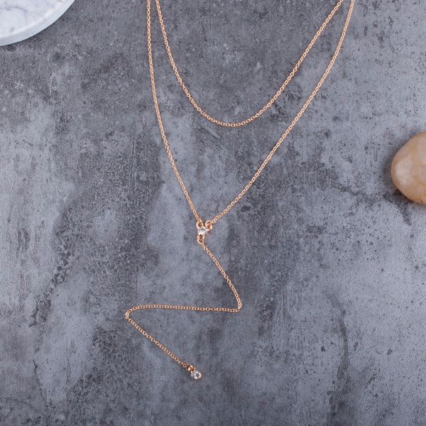 

coco&willow 2 layered long pendant link chain necklace trendy chocker necklace for women diamante women's fashion accessories, Silver