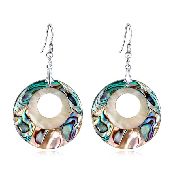 

wholesale natural paua abalone shell drop round dangle earrings fashion jewelry for women teen girl es1d018 ing, Silver