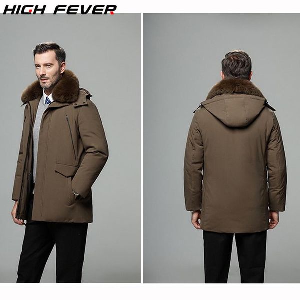 

men fur collar coat winter puffer outerwear duck down jacket men winter canada jacket abrigos hooded down parka, Black