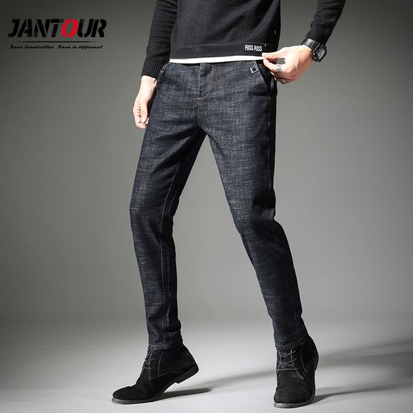 

2019 new autumn winter men's stretch jeans men elastic cotton denim pants blue straight fit trousers jean male brand menswear