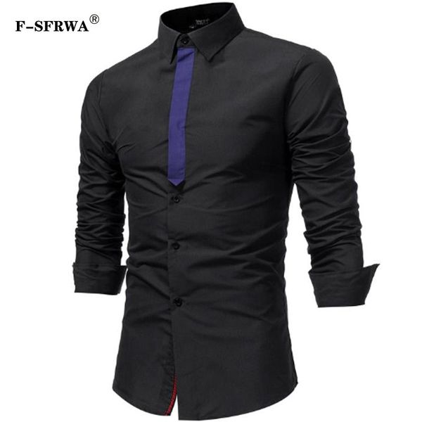 

f-sfrwa 2019 autumn long sleeve shirt men slim ribbon splicing brand male shirt chemise homme camisetas xxxl c66, White;black