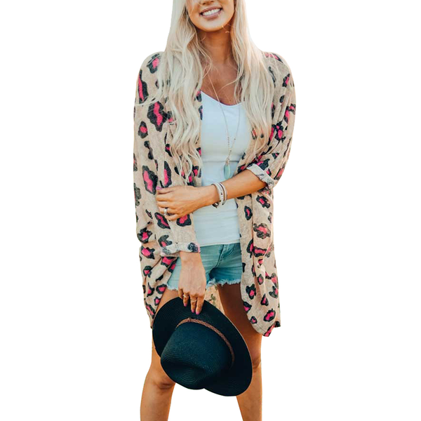 

women's blouses & shirts pink leopard-print kimono and cardigan are essential for summer 2021 fashion leisure, White