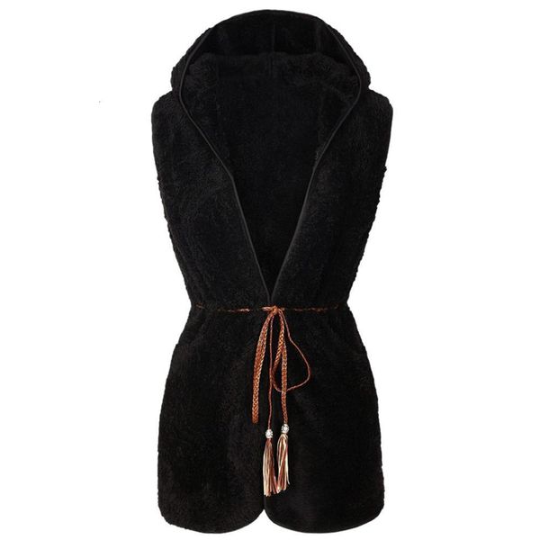 

women autumn casual easy sleeveless solid lace-up waistcoat fashion new 2019 hooded outwear vest black white