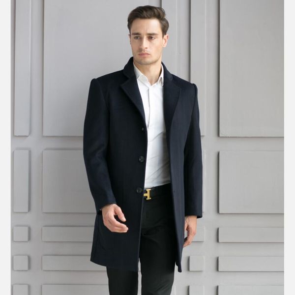 

black plus size single breasted long men' s wool & blend coats 2017 business casual winter jacket coat thick outwear trench coat