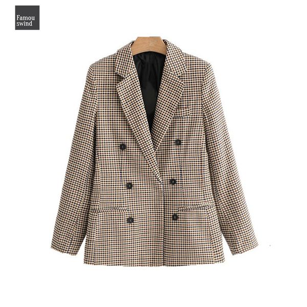 

женщины plaid blazer с длинным рукавом двойного брестедом тонкой проверили пальто формальной куртки офиса верхней одежды lady костюм sprint, White;black