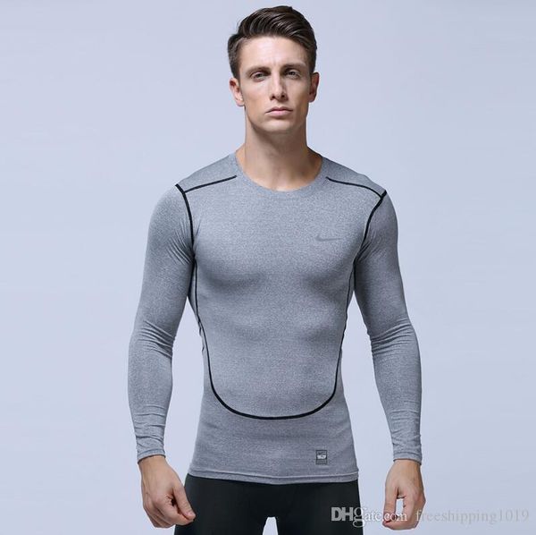 

men fitness basketball running sports t-shirts long sleeve thermal muscle bodybuilding gym compression tights jacket sweater tees sweater gr, White;black