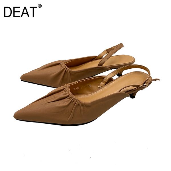 

deat] 2020 new spring summer sharp toe shallow pleated soft pu leather buckle strap low heels sandals women shoes tide 10g067, Black