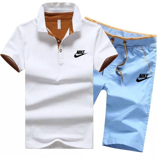 

men designer brand 2 piece set plus size tracksuit sports set sportswear polo shirt shorts sweatsuit leggings outfits bodysuit gym 1423, White