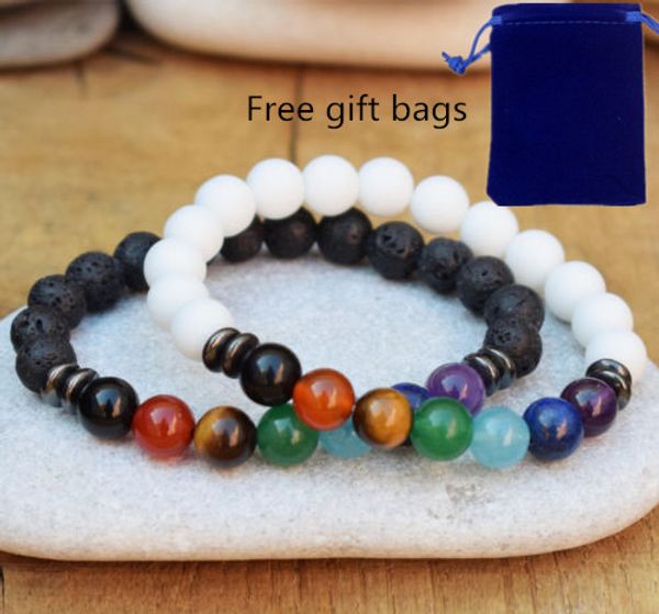 

7 chakra white jade lava beads with black gallstone original bracelet bracelet men and women energy cure aroma bracelet
