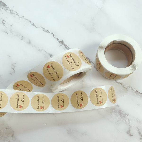 

500pcs handmade with love packaging gift box sticker candy dragee box packaging kraft paper sticker gift bags wrapping supplies