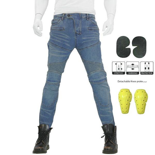 

1pcs new motorcycle jeans denim biker light blue moto trousers combat pants with pads