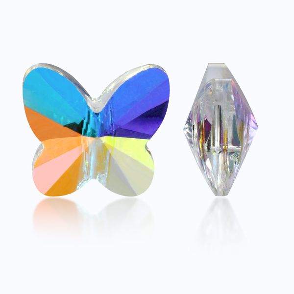 

huai chuan 8mm/5pcs new butterfly beads rhinestone crystal sew on stone nail decoration loose bead diy clothing accessories, Silver;gold