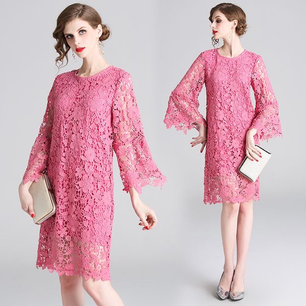 

europe and america new style water soluble lace girl's shirt sukol skirt bell sleeve dress, White;black