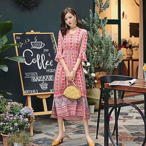 

женское дизайнерское платье эластичный пояс труба рукав длинный печатный шелк качели skirt856r, Black;gray