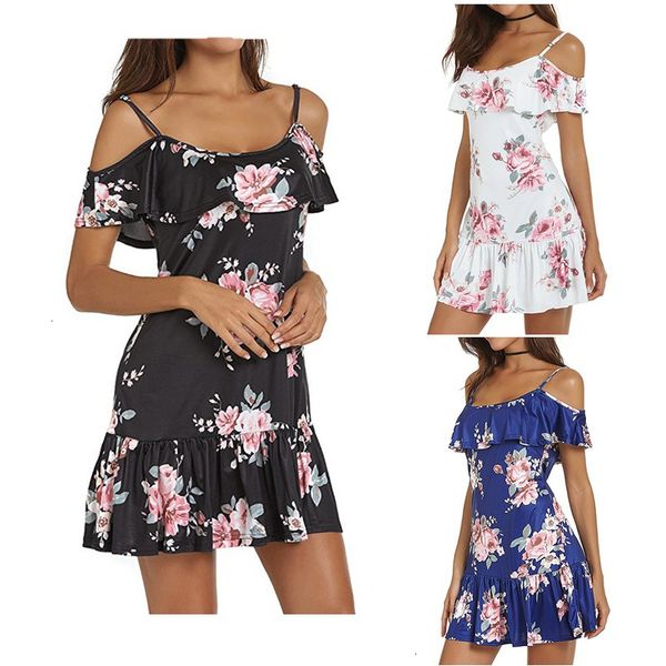 

womens dress summer dresses fashion sleeveless new women cold shoulder floral mini dress spaghetti strap beach drop shipping good quality, Black;gray