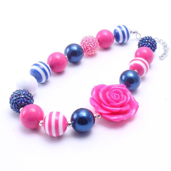 

children girls flower chunky beads necklace cute kids baby bubblegum necklace for toddler party gift handmade jewelry, Red;brown