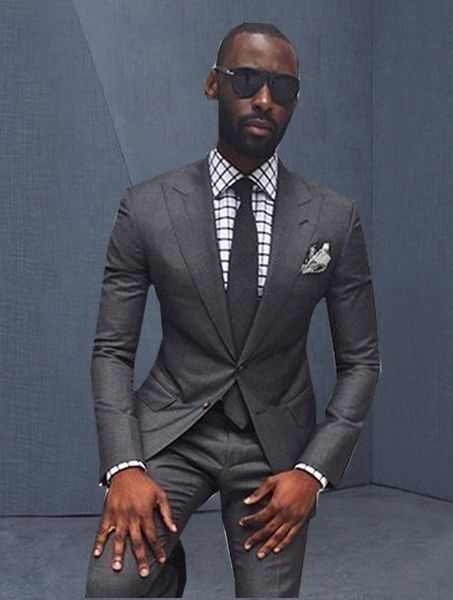 

two buttons groomsmen peak lapel groom tuxedos men suits wedding/prom man blazer ( jacket+pants+tie) 091, Black;gray
